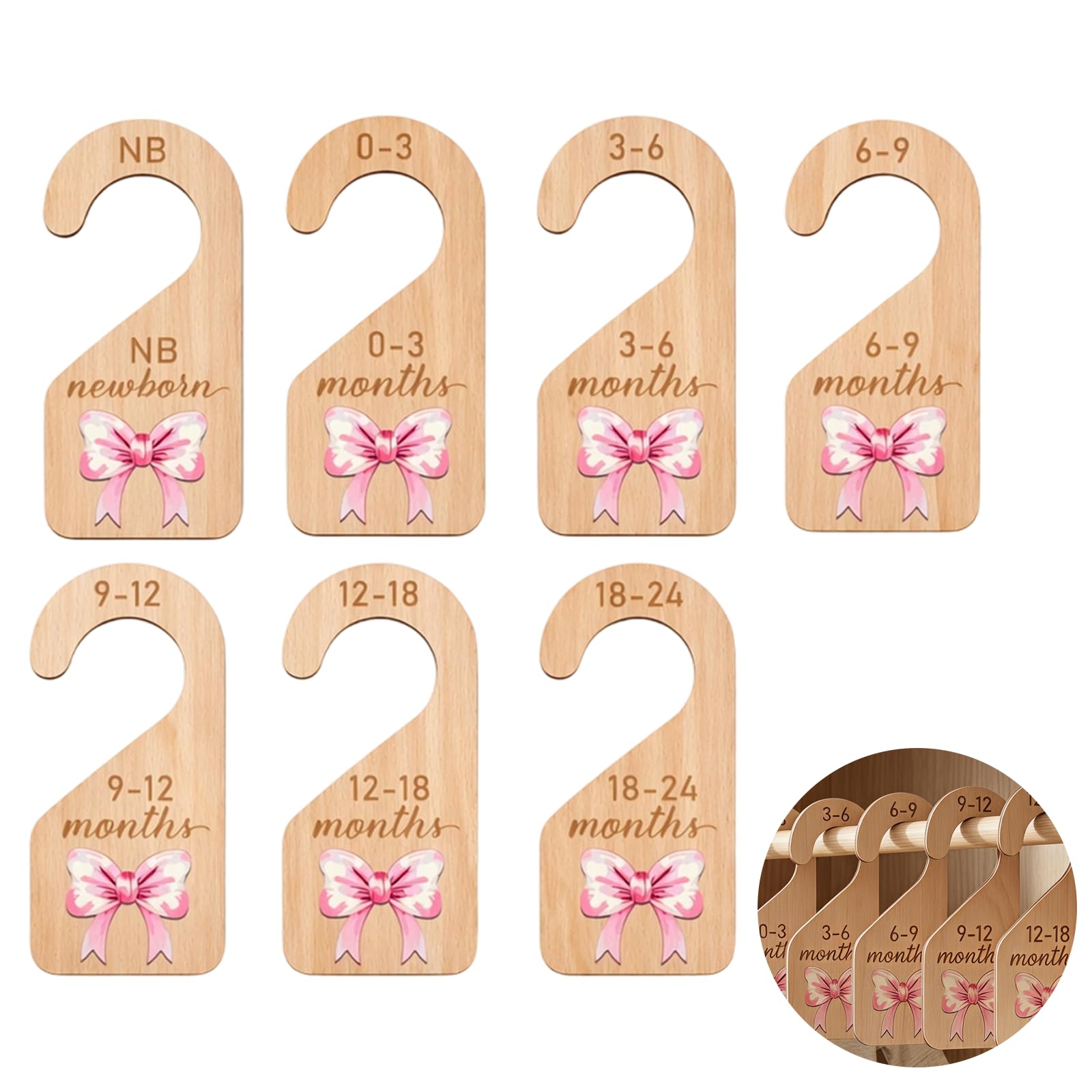 Elovara 7 Pcs 3D Pink Bow Baby Clothes Dividers from Newborn to 24 Months