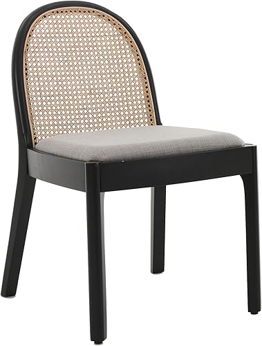 Miniatura 8 de Juego de 2 sillas de comedor de ratán, modernas sillas de comedor con respaldo de bastón, cómoda silla de cocina, silla tapizada de tela de lino