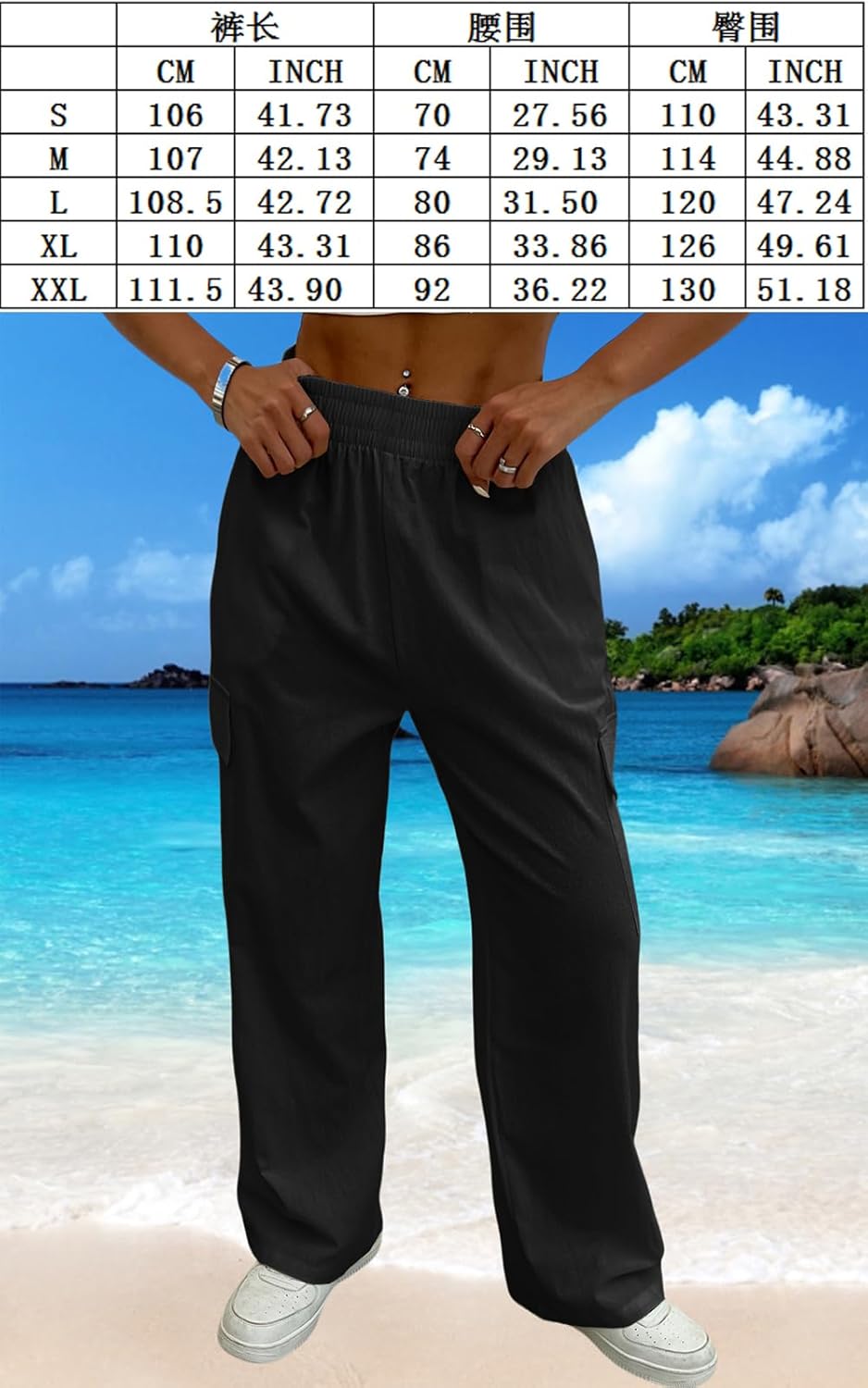 Cargo Linen Pants for Women Summer Wide Leg Palazzo Beach Pants Lightweight Women's Casual Pants with Pocket - Image 7