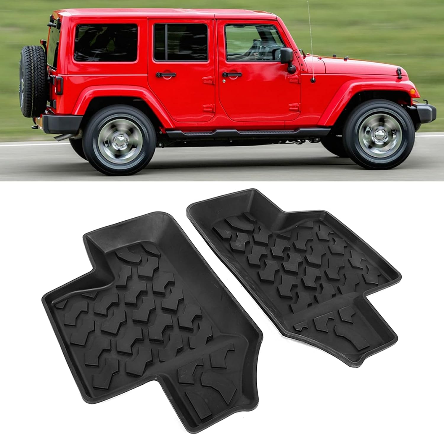 Car Floor Mat Black Rubber Pair Rear Floor Mat Non Slip Rubber Door Foot Pad Fits for for Jk 2 Doors 2007 2017