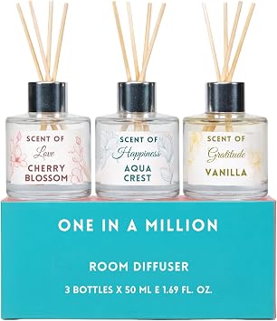 Folkulture Reed Diffuser Set of 3 with 12 Sticks | Cherry Blossom, Vanilla Scent Reed Diffusers for Home, Bathroom | Long Lasting, Non Toxic Room Diffusers for Home, Bathroom Freshener - 5.07 Fl. Oz.