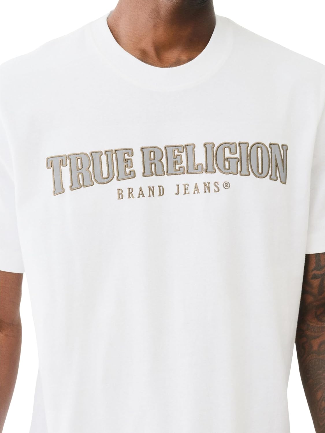 True Religion Men's Short Sleeve Reflective Arch Tee – Modern Fit with Eye-Catching Reflective