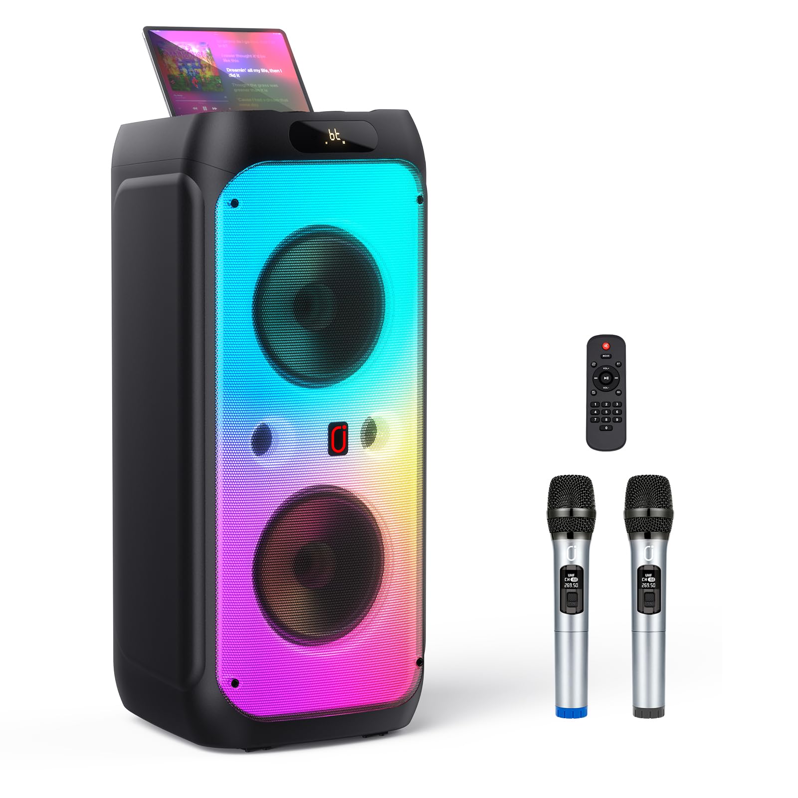 Karaoke Machine with 2 Microphones: 300W Powerful Big Party Bluetooth Speakers with Deep Bass Subwoofer/Remote Control/DJ Lights/PA System, Karaoke Machine for Adults Home Party Outdoor Camping