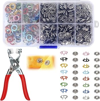 400Pcs Snap Button Fastener Kit, 5 Claw Metal Buckle Tool Set, Hollow and Solid Prong Snaps Buttons with Plier, Press Studs Without Sewing for Crafts Fabric DIY (Style 1)