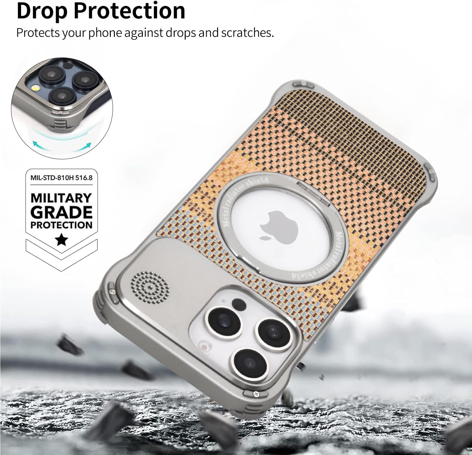 Frameless Aromatherapy Luxury Phone Case for Samsung Galaxy S25 Ultra Case with 360° Stand, Aluminum Alloy Armour and Gold Silk Cover, Magnetic Military-Grade Drop Shockproof Protective