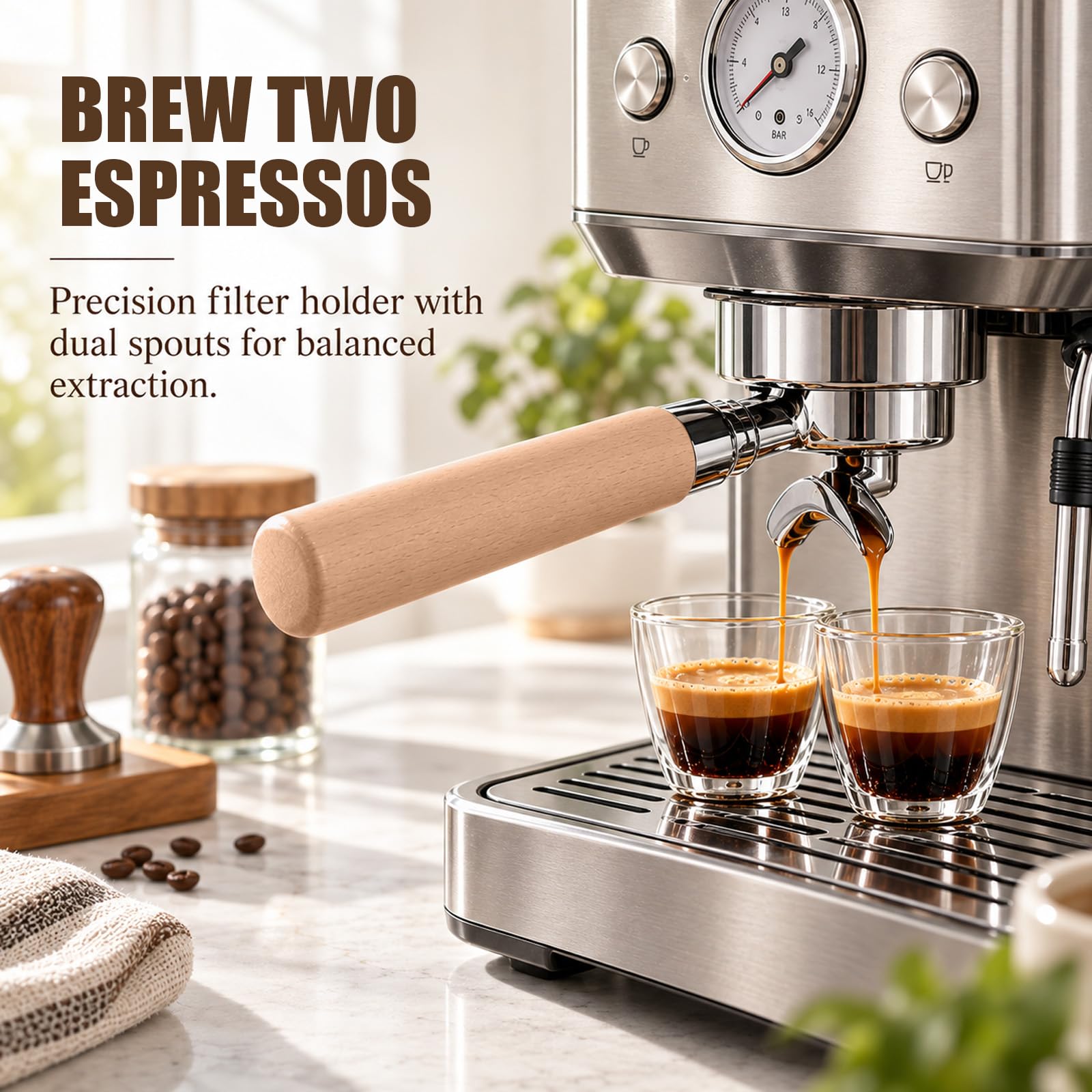Portafiltro sin fondo de 51 mm, portafiltros para cafeteras DeLonghi Dedica EC680, EC685 y Smeg, acero inoxidable, doble caño, diseño de 3 orejas, filtro portafiltro de café espresso