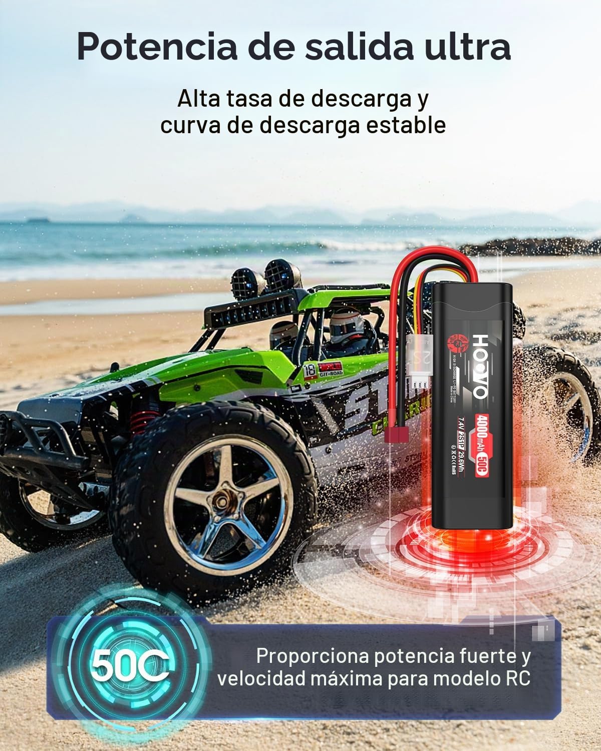 Batería 2S RC 7,4 V 50 C 4000 mAh LiPo batería con conector Dean-Style T Pilas HOOVO para RC Car Truck Boot Hobby Quadcopter Truggy Racing Driving (2 unidades)
