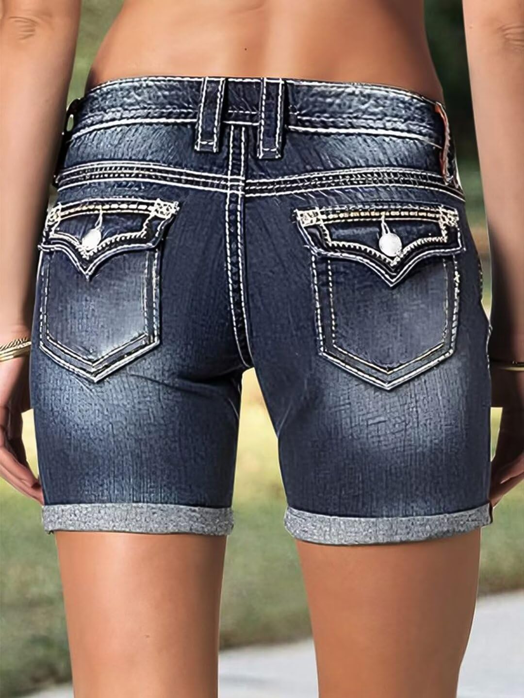 Flamingals Women's Ripped Cuffed Hem Denim Shorts Low Waist Casual Shorts - Image 4