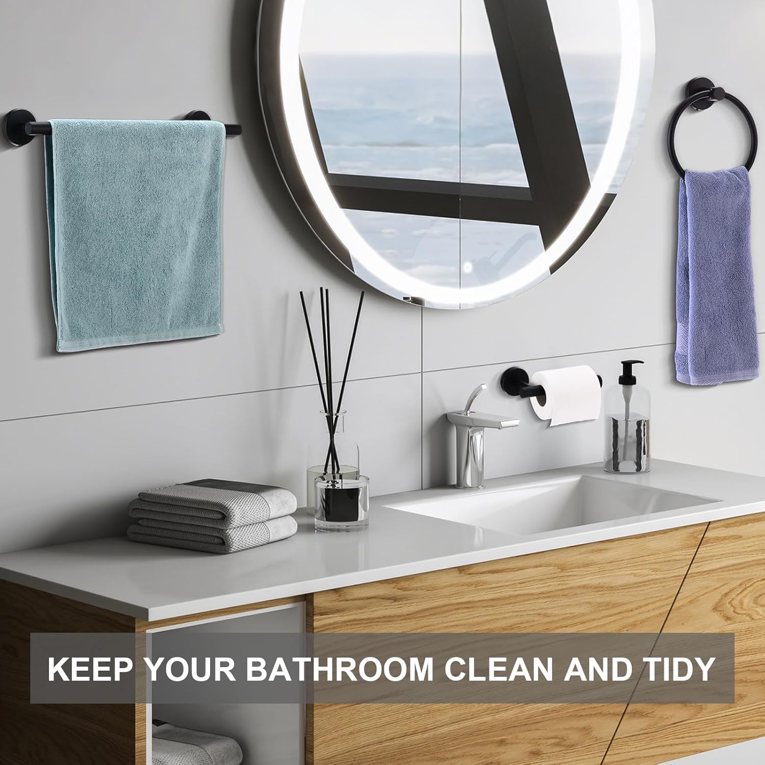 Blulu 30 Pcs Bathroom Hardware Set, Stainless Steel Towel Bar Set Includes 16 Inch Towel Bar, Hook, Ring, Toilet Paper Holder Wall Mounted Bathroom Accessories (Matte Black)