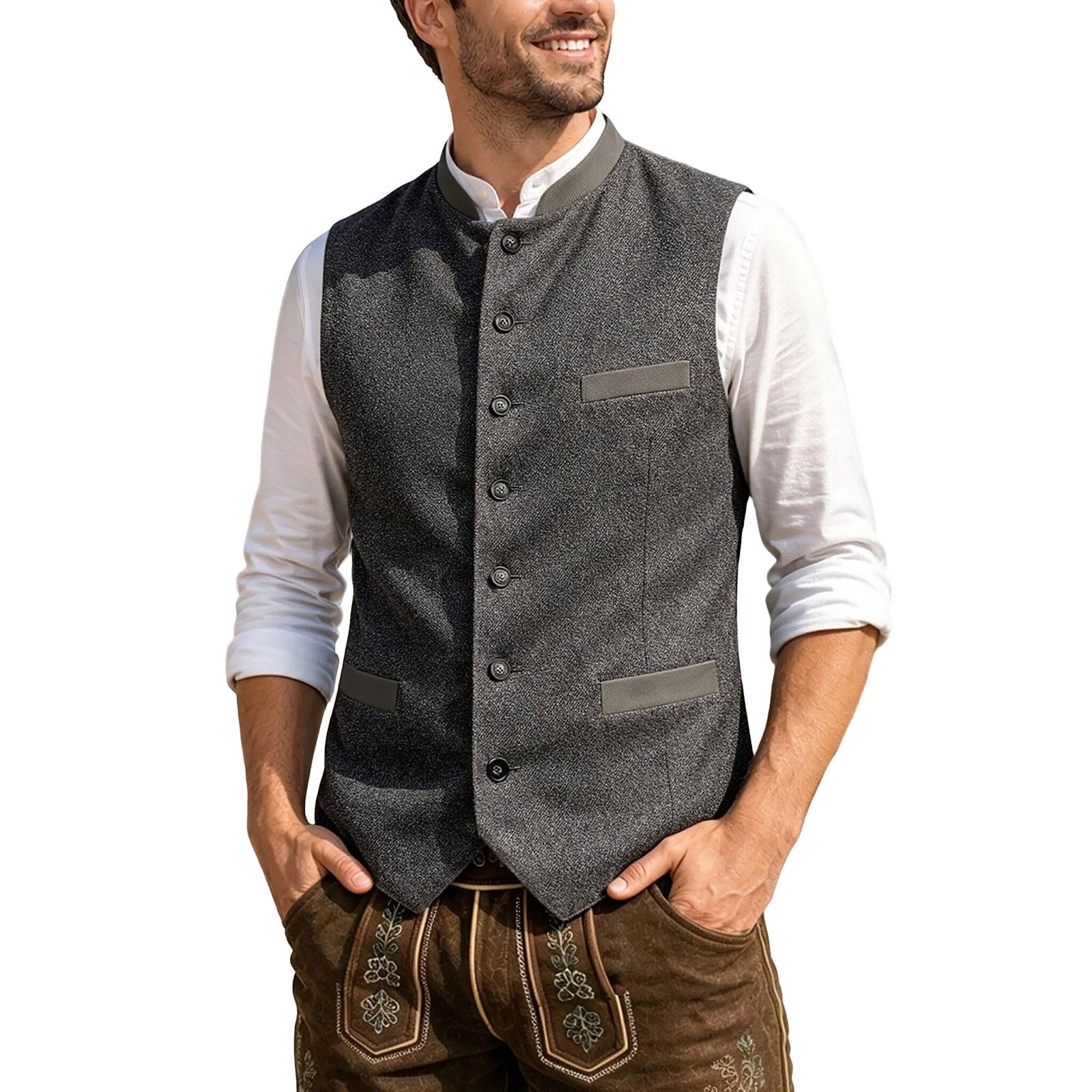 Didadihu Oktoberfest Weste Herren Trachten Gilet Elegant mit Stehkragen Taschen Knopfleiste für Wiesn Party Fest