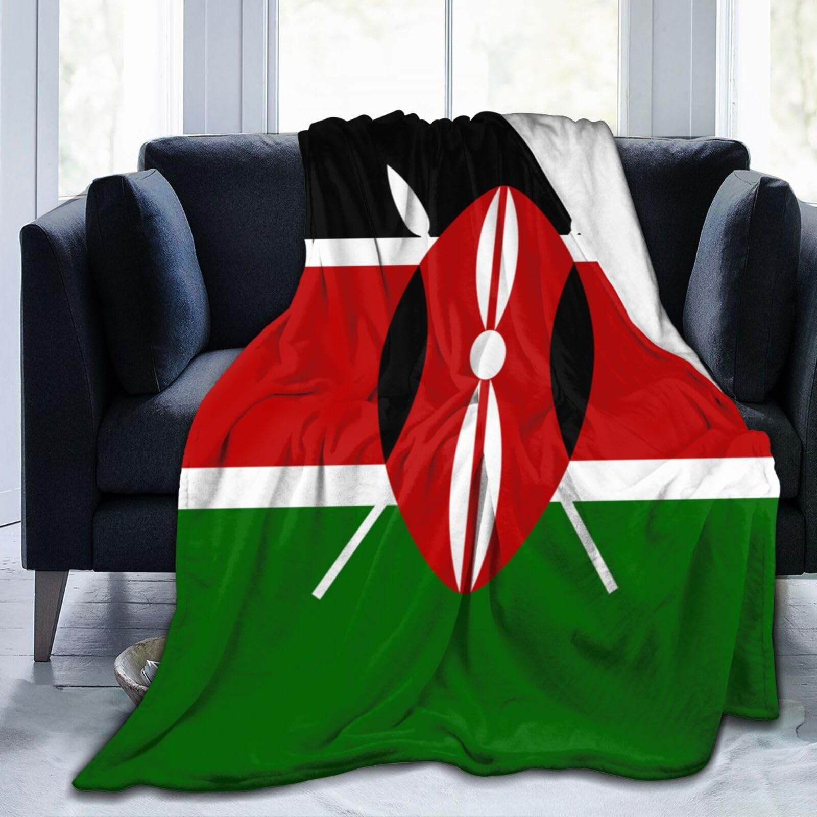 Aooedm Kenya Flag Flannel Fleece Blanket, Lightweight Throw Soft Fluffy Blankets For Bed Couch Chair Living Room