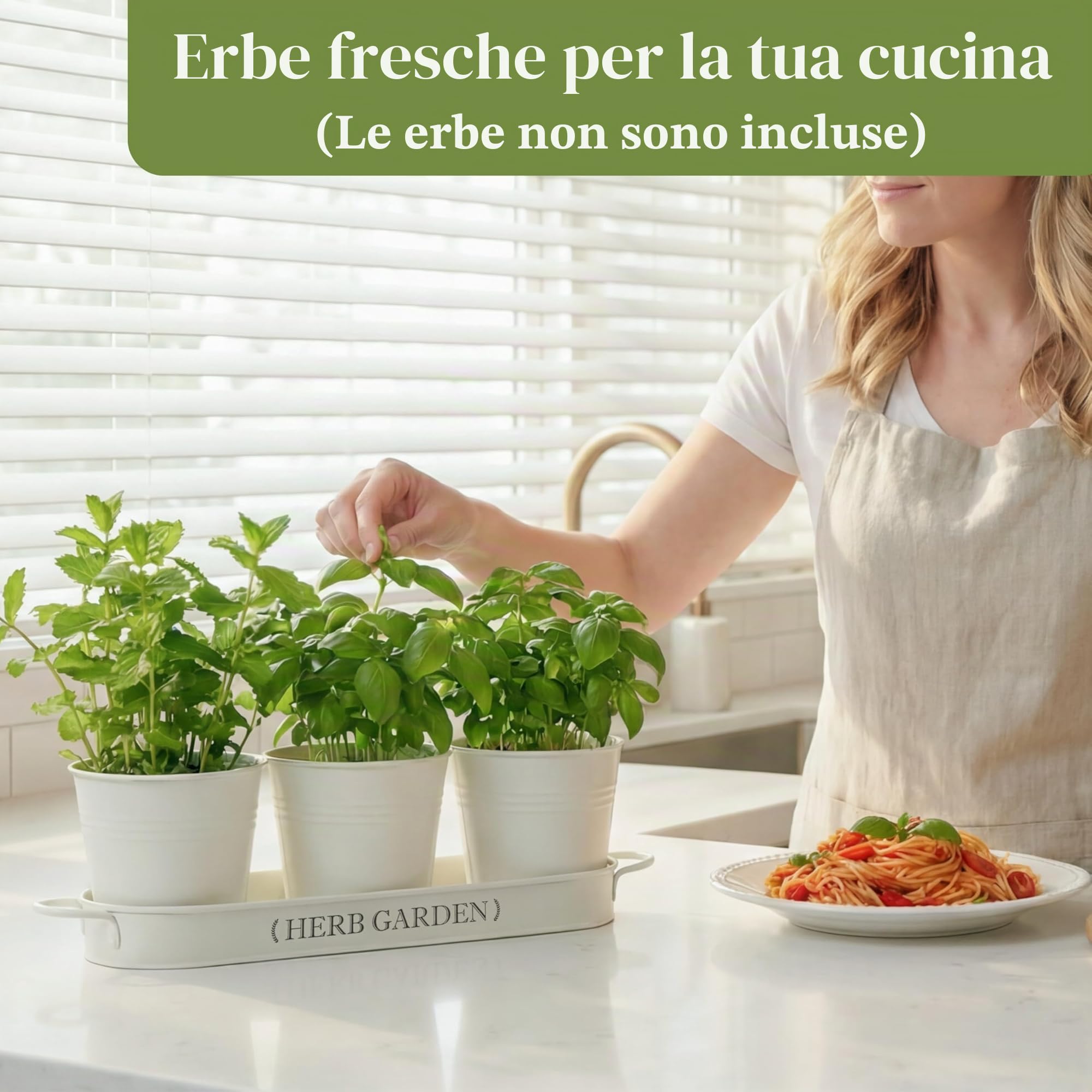 PERFNIQUE Giardino di erbe aromatiche da interno, fioriera da giardino per interni ed esterni, vasi per piante da fattoria, kit da giardino per davanzale con vassoio, vasi da finestra per piante da