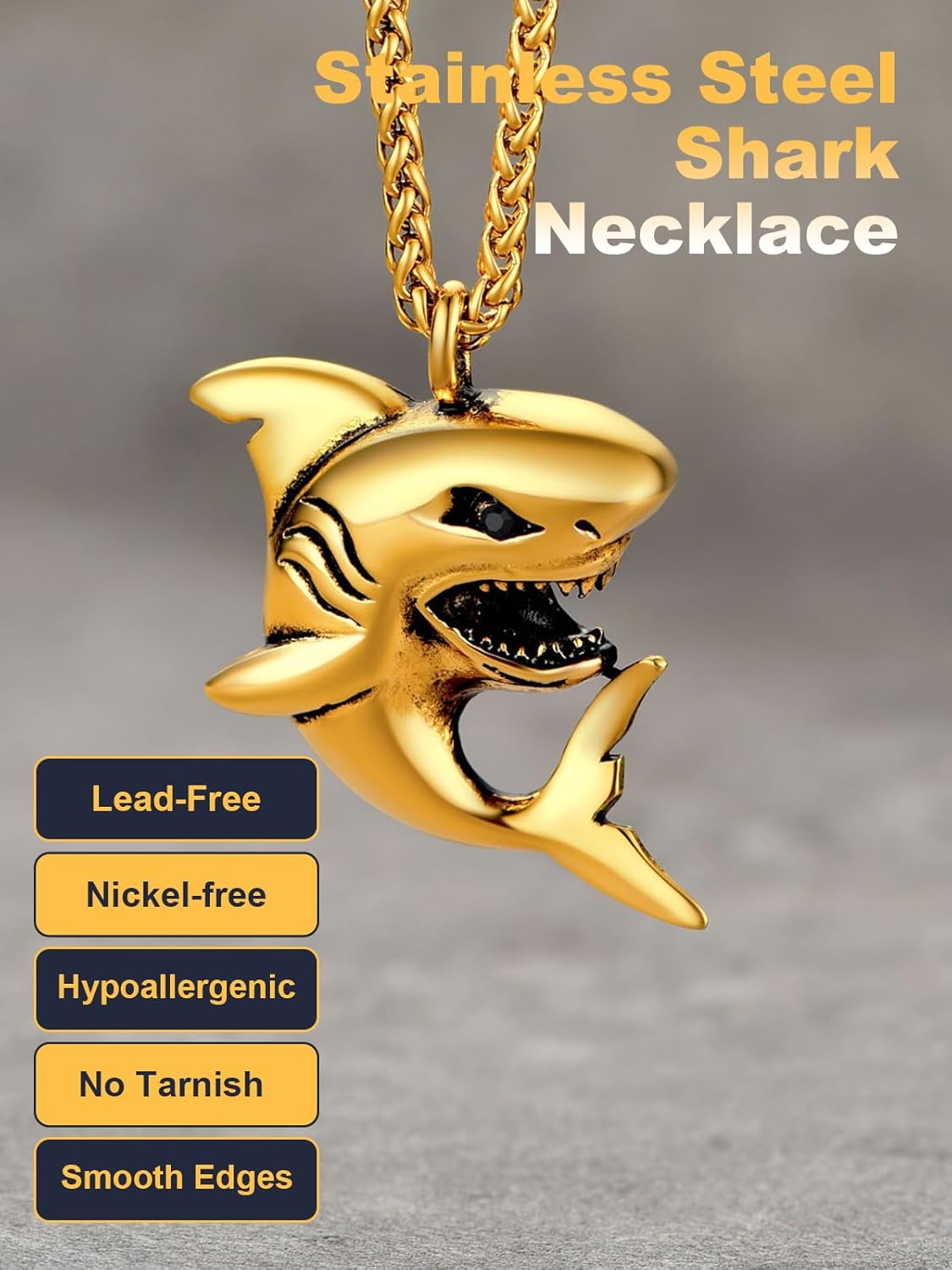 U7 Stainless Steel Shark Necklaces,18K Gold Plated Dolphin/Swordfish/Shark Pendant Necklace,Punk Mens Jewelry - Image 4