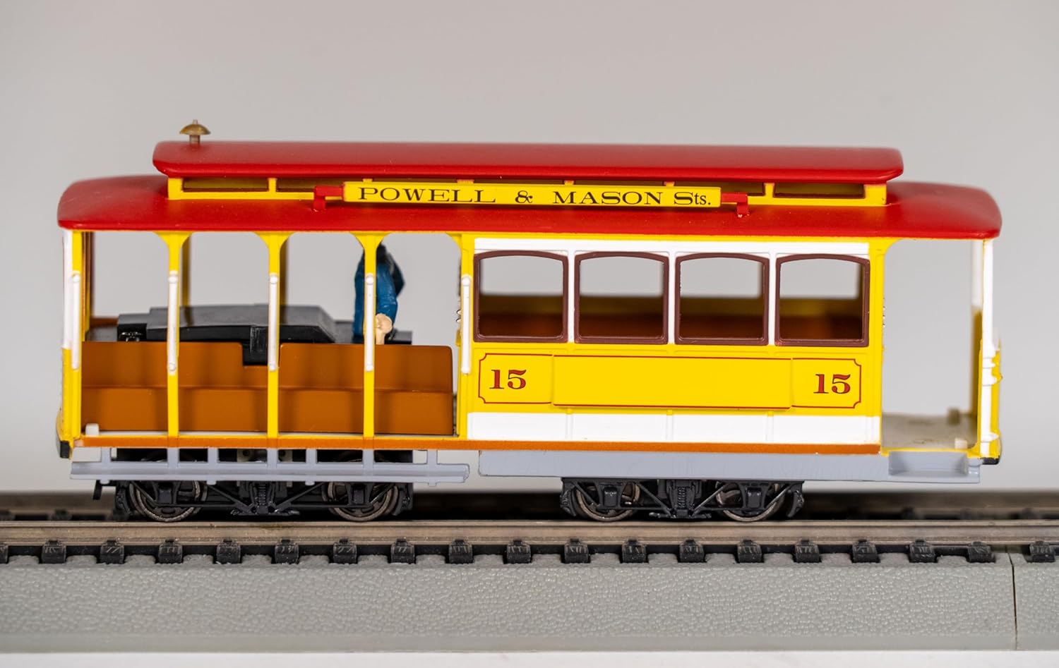 Side view of Bachmann HO Scale Cable Car on track