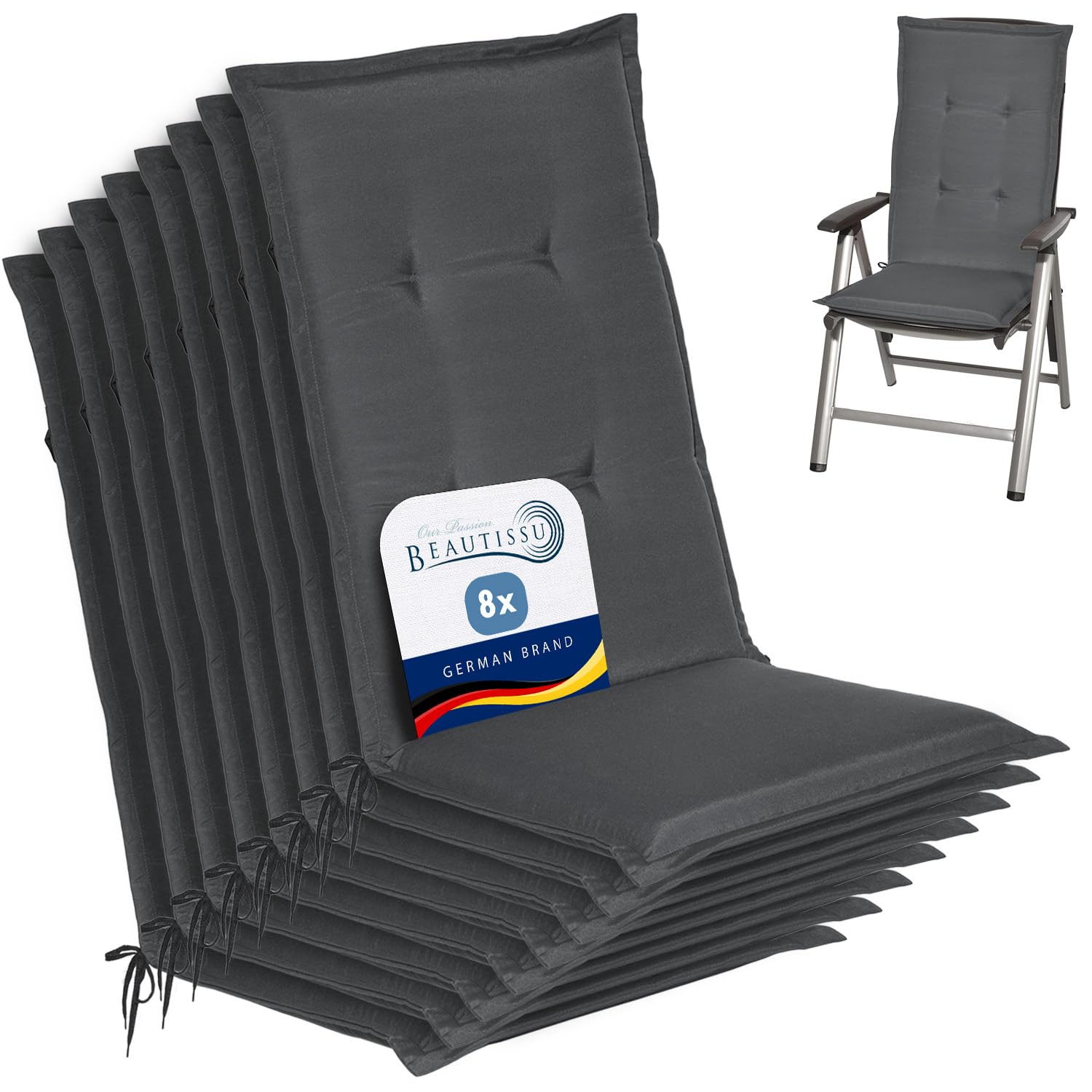 Beautissu Highback Outdoor Chair Cushions Set of 8 for Garden Chairs Seat โ image 1