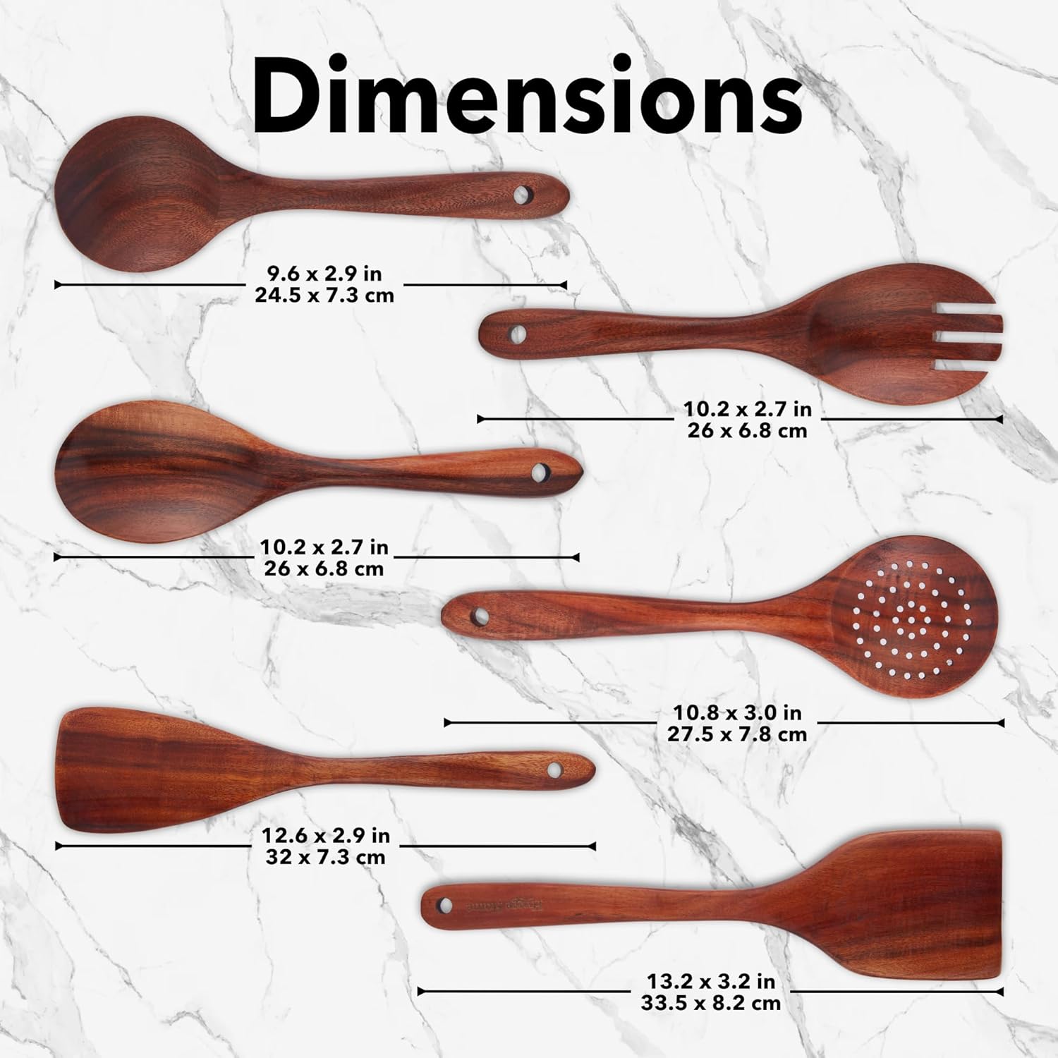 6-Piece Wooden Cooking Spoons Set – Heat-Resistant, Smooth Teak Utensils with Comfort Grip – Lightweight & Durable – Easy to Clean, Perfect for Non-Stick Cookware