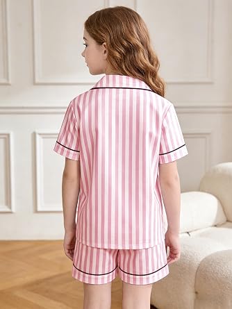 LANKMEI 100% Cotton Girls Pajamas 3 Piece Short Sleeve Sets, 5-14 Years