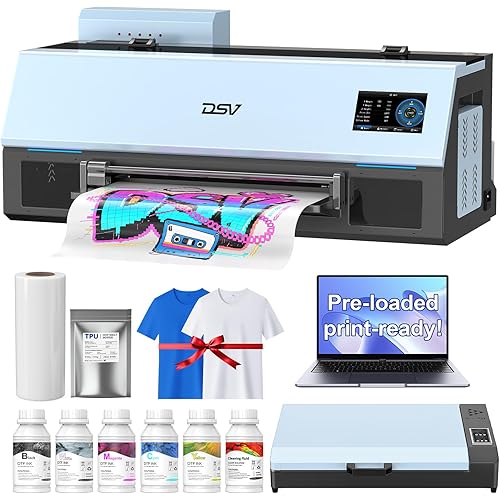 DSV A3 Plus XP600 DTF Printer with Oven&Computer,2X Printing Speed Compared to L1800,4.5” LED Multi-Function Touch Screen,Built-in White Circulation and Automatic Cleaning