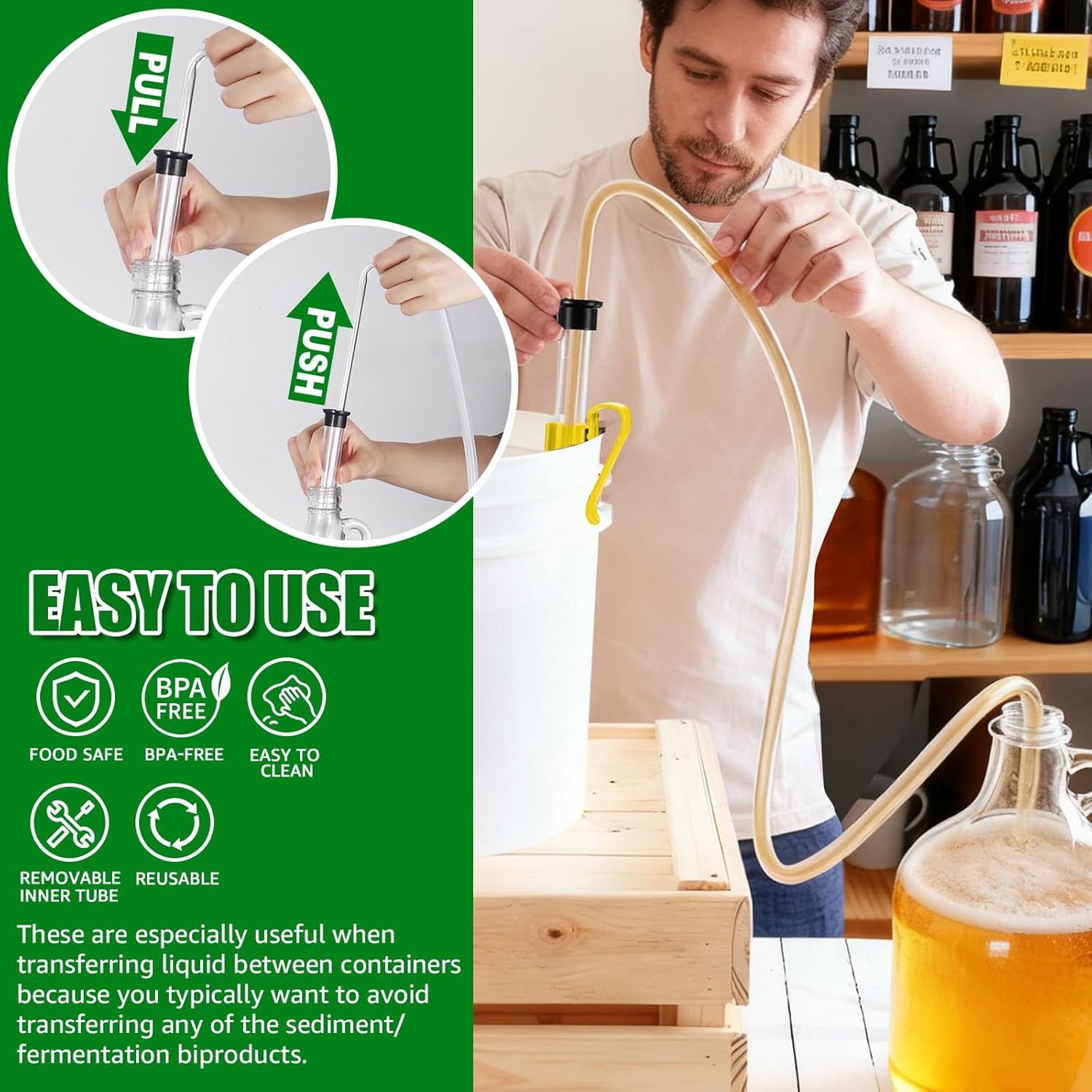 2Pcs 14” Auto Siphon Beer Bottle Siphon Pump with 5Ft Clear Silicone Wine & Liquid Siphoning Pump, Effortless Bottling Fermentation Mead for HomeBrew Gallon Jugs Kit Wine Making Kit