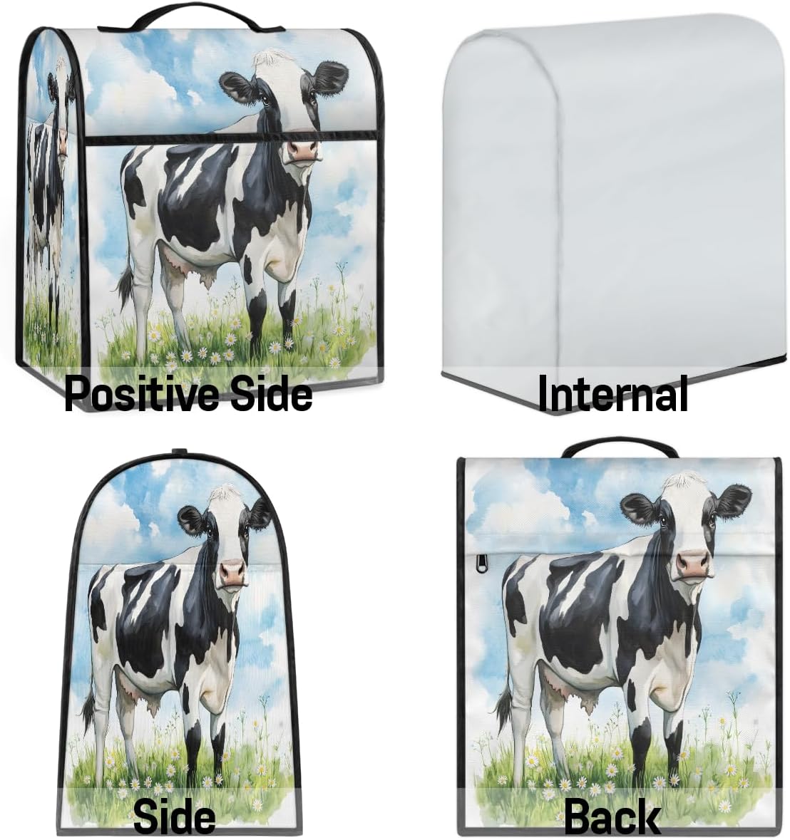 Kitchen Aid Mixer Cover Flower Animal Cow Stand Mixer Cover Compatible with 6-8 Quarts Stand Mixers, Dust Covers with Zipper Pocket Foldable Washable Kitchen Aid Organizer Bag