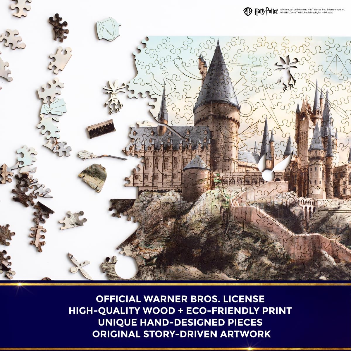 Harry Potter Wooden Jigsaw Puzzle – Hogwarts Castle Unique Shapes – Vibrant UV Colors – Officially Licensed Gift for Harry Potter Fans, Collectors & Puzzle Lovers (L)
