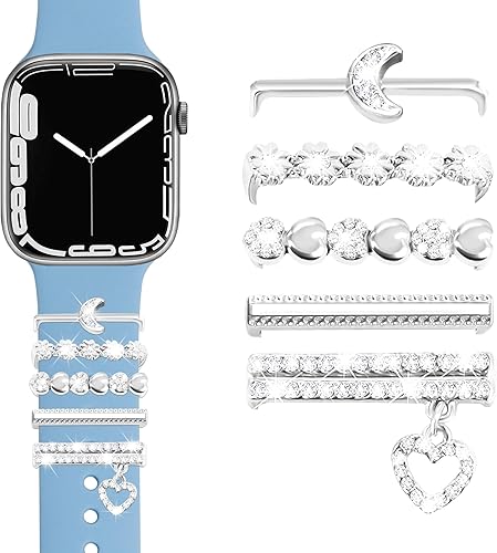 JR.DM Dijes para correa de reloj con bucles decorativos brillantes, compatibles con Apple Watch de 1.575 pulgadas, 1.496 pulgadas, 1.614 pulgadas,