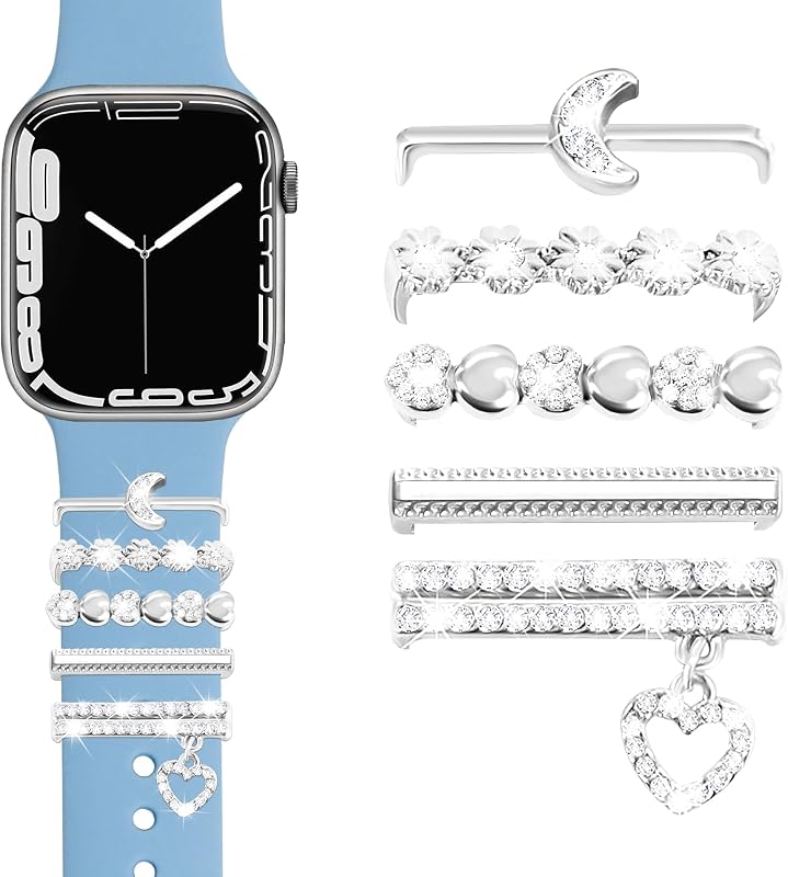 JR.DM Watch Charms for Women with Love Rings Loop, Compatible with Apple Watch Band 40mm 38mm 41mm 42mm 44mm 45mm Jewelry Charms Accessories for iWatch Series 9/8/7/SE/6/5/4/3/2/1 (No Band), Silver