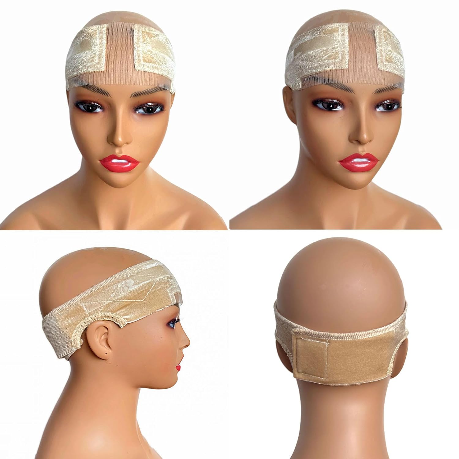 Lace Wig Grip Band for Glueless Wig, Adjustable Velvet Wig Grip Band for Lace Front Wigs with Non-Slip Silicone Strip, Wig Melting Band for Women Elastic Wig Band (Beige)