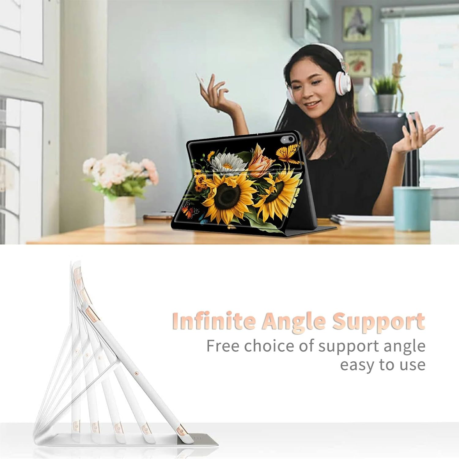 Sunflowers Butterfly Case for iPad 10th Gen 10.9 inch 2022 Release (Model Number: A2696 A2757 A2777), Shockproof PU Leather Folding Stand Case with Auto Sleep/Wake for ipad 10th 2022 - Image 4