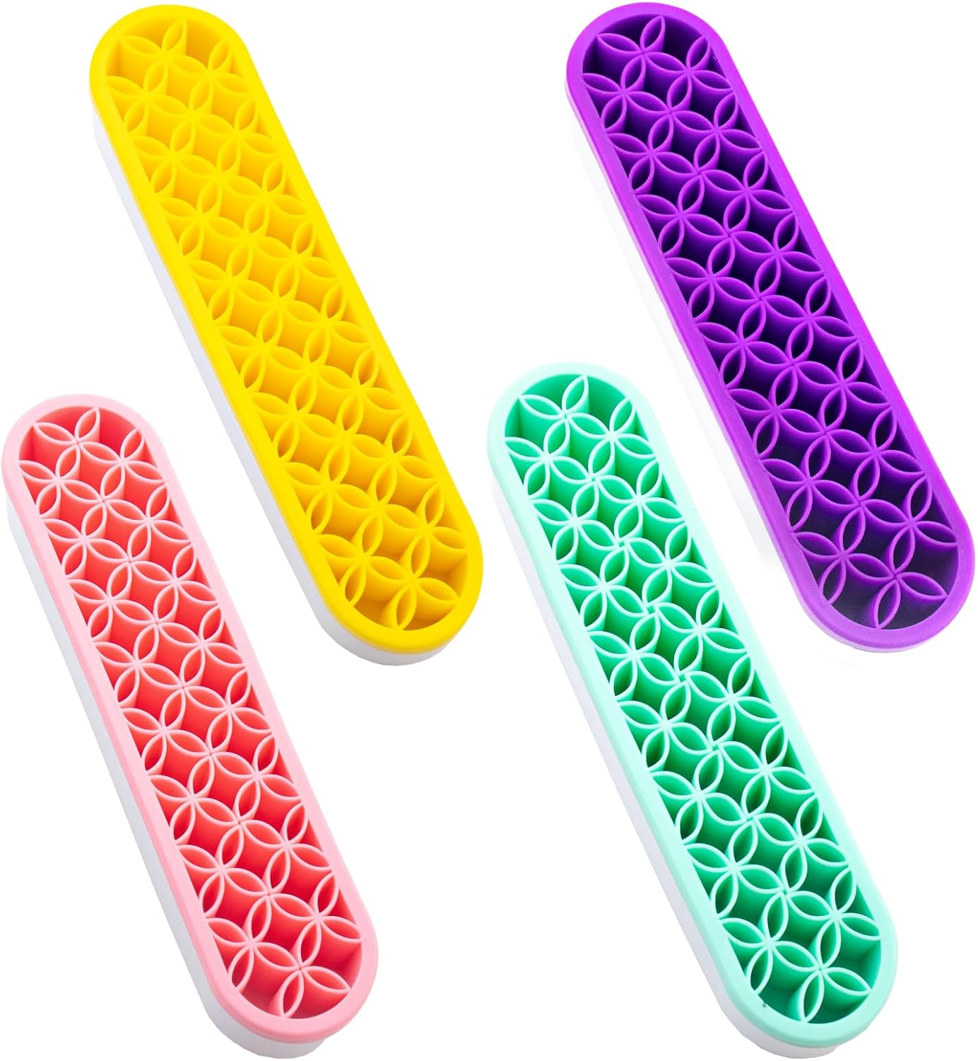 4 Pcs Silicone Makeup Brush Holder Stand Multipurpose Cosmetic Travel Storage Box Painting Pen Brush Organizer for Brush, Eyeliner Pencil Art (Multicolored)