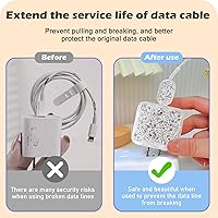 Vista 4 de CameCosy Protector de cable de lujo para iPhone de 18 W/20 W, diseño de borde ondulado, funda de línea de datos, protector de cargador de teléfono