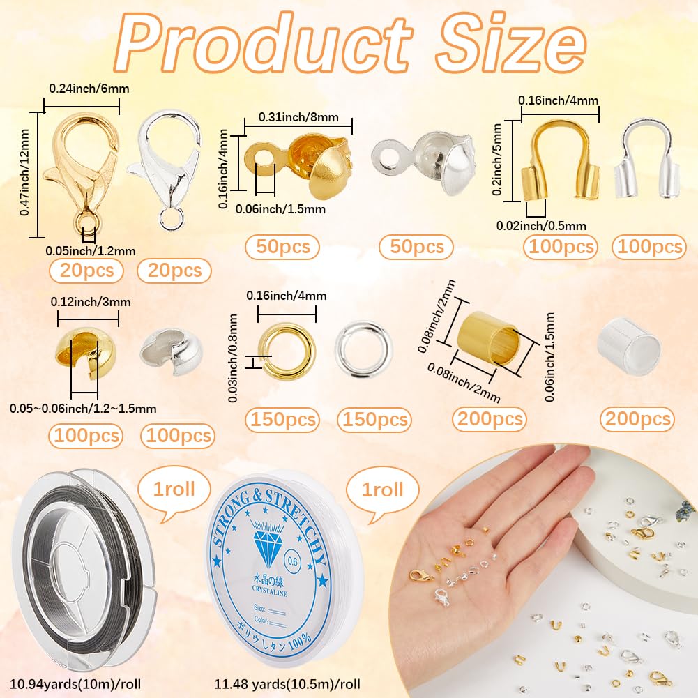 1 scatola 1242 pezzi Perline A Cricchetto Forniture Kit per La Creazione di Gioielli Copri Nodi Perline Includono Wire Guardian Tubi Copri Cricchetto Fermagli chisusure Anelli di Congiunzione