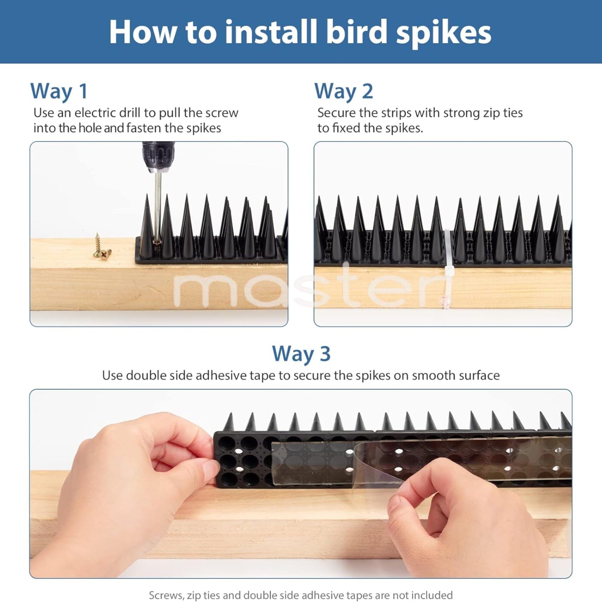 Dormaster Pigeon Spikes - (Grey, Pack of 20) Deter Pigeons, Cats, Monkeys, Crows, Kabootars - Protect AC, Balcony, Windows - Easy Install, Weatherproof - Home Defense Solution (Grey, 20) 1