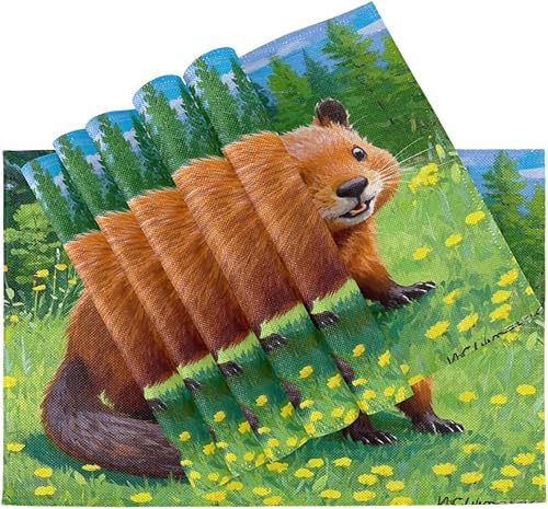 Miniatura 4 de Custom Cute Animal Beavor Grassland Plastic placemats for Dining Table Plastic Reversible Quilted placemat Set of 6 12 x 18 manteles para comedor