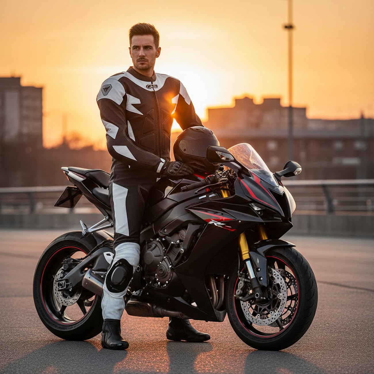 BI ESSE - Einteiliger Motorradanzug aus Leder und Stoff, ideal für Straße, lange Reisen, Touren, Pitbikes, komplett mit Buckel und zertifiziertem starren Schutz (Weiß/Schwarz, XXL)