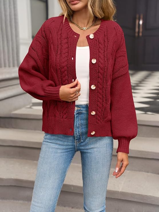 Yousify Womens Open Front Cardigan Sweaters Casual Cable Knit Long Sleeve Button Down Chunky Loose Fall Sweater