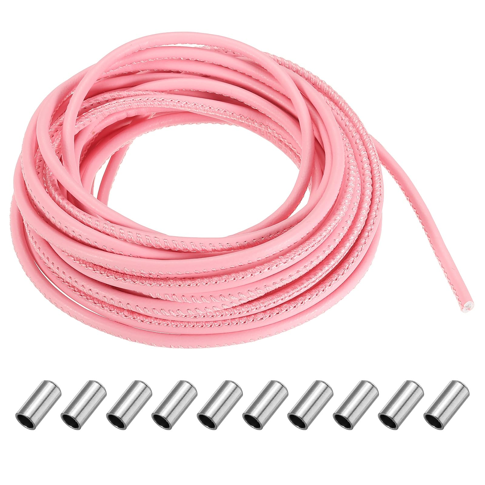 sourcing map Round Leather Cord, 3mm x 5.5Yards Colored Leather String with Cord End Caps, Braiding Strip Thread for Crafting, Woven Ornaments, Home Decorative Projects, Pink