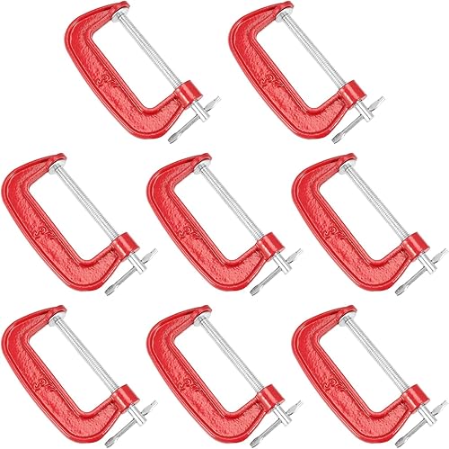 HOIGON Juego de 8 abrazaderas C de 3 pulgadas, juego de abrazaderas C de hierro fundido con apertura de mandíbula de 3 pulgadas, profundidad de