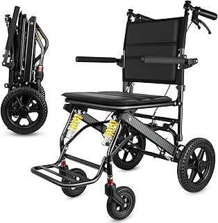 Transport Wheelchair Lightweight Foldable, Extra-Large Spring Shock Absorbers,All-Terrain Transport Chair, Upgraded Brakes Wheelchairs for Adults, Waterproof Travel Wheelchair