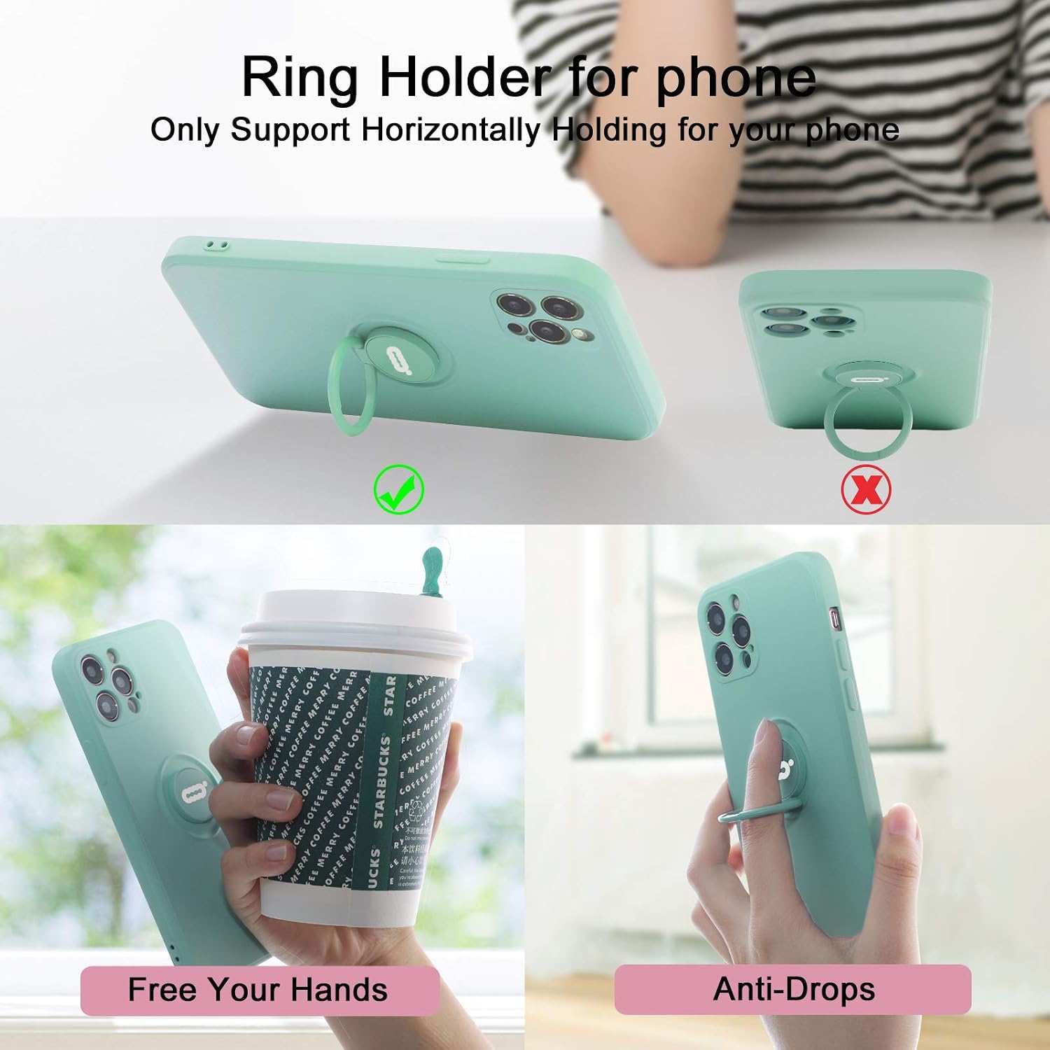 ICONFLANG Compatible with iPhone 12 Pro Case, Cover with 360° Ring Holder Kickstand Compatible with Magnetic Car Mount, Anti-Scratch Shock Absorption Protective Case for iPhone 12 Pro (Mint Green)