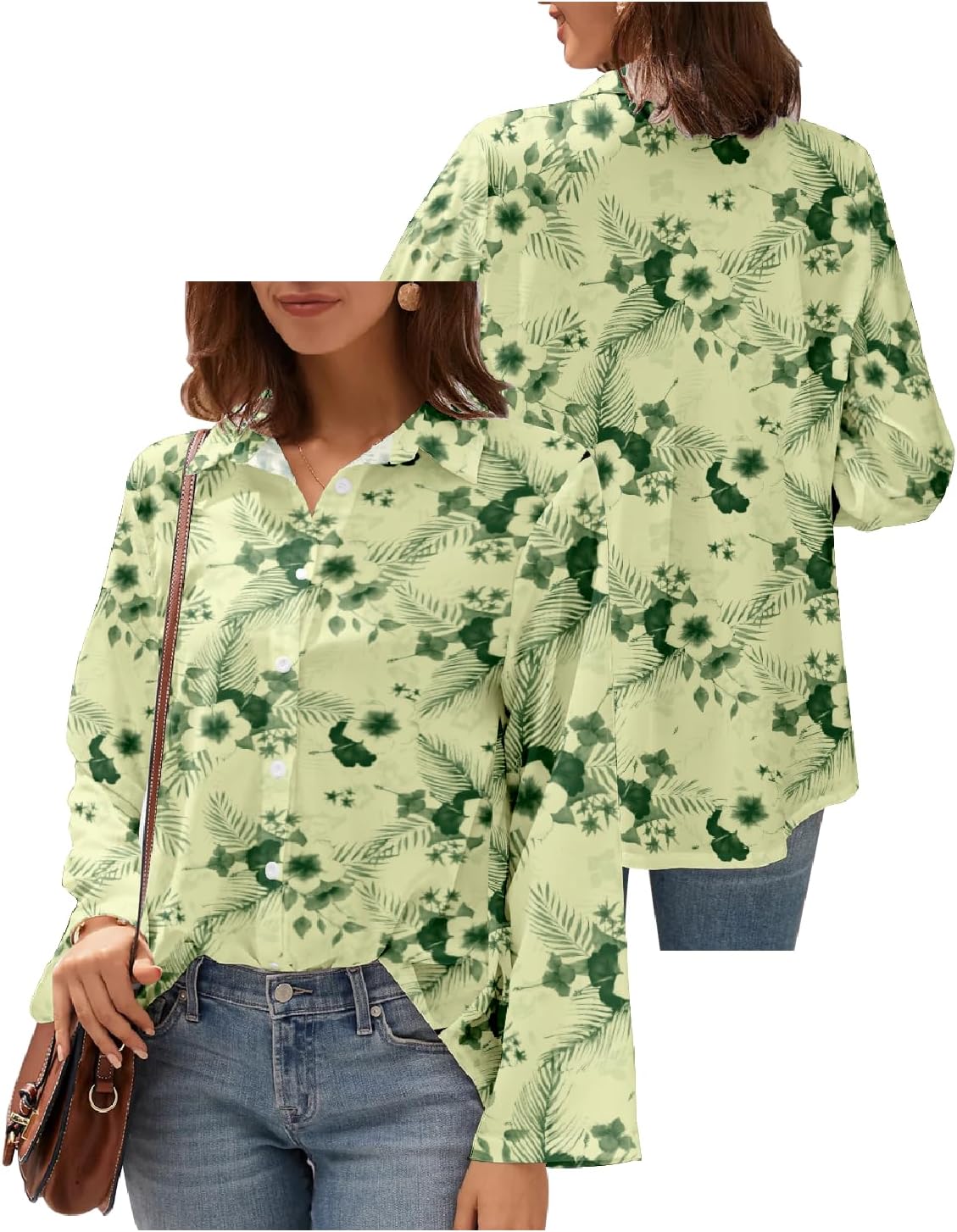 Beach Vacation Blouses for Women Printed Vintage Botton Down V Neck Comfort Casual Trendy Oversized Boho Tops - Image 5
