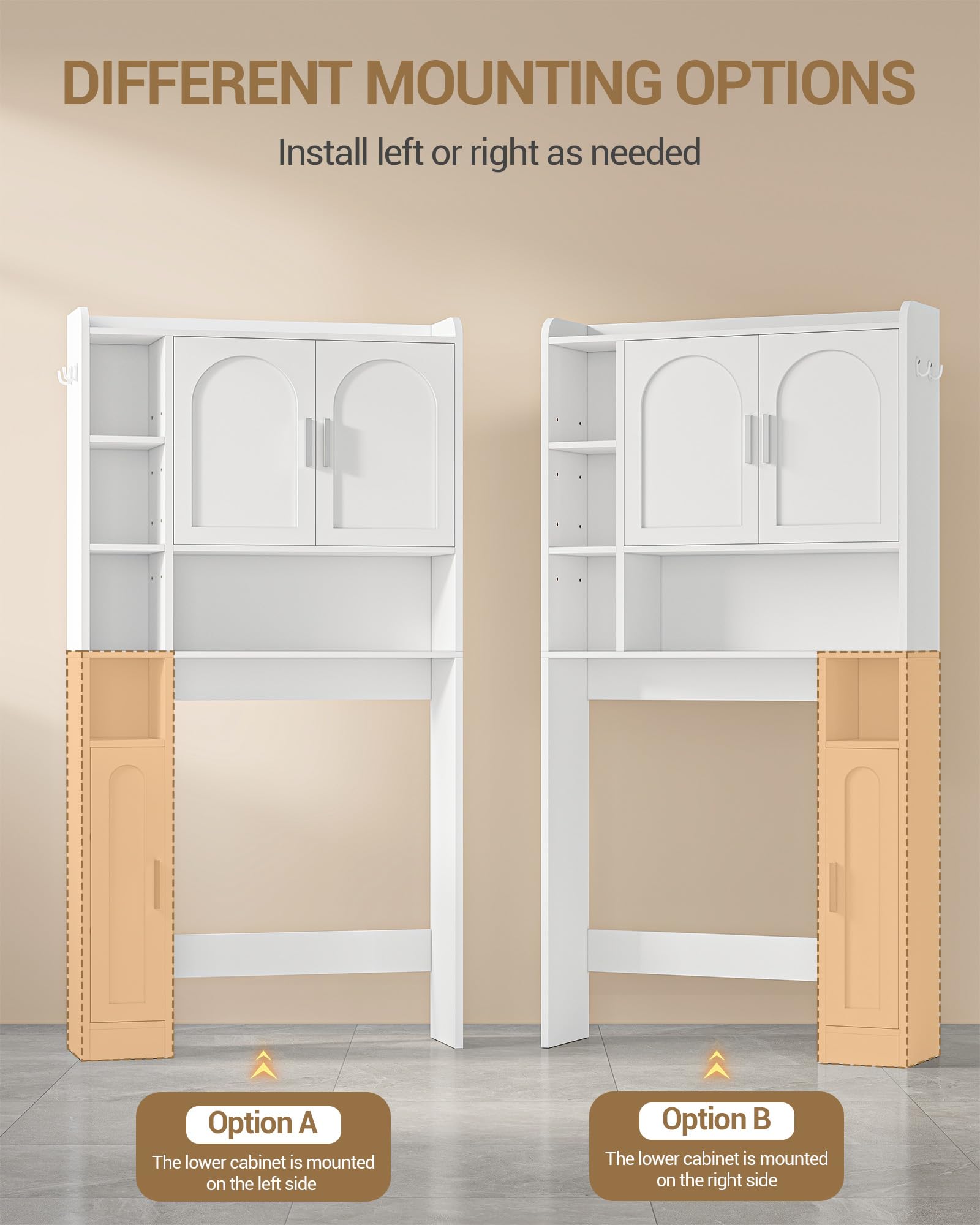 Hzuaneri Mobile Lavatrice, Ripiani Regolabili, 24 x 82 x 170 cm, ELR82003X | Mobile Sopra Lavatrice, 2 Armadietti, 5 Scomparti Aperti, Scaffale da Bagno con 3 Ante, Bianco, Stile Moderno Minimalista