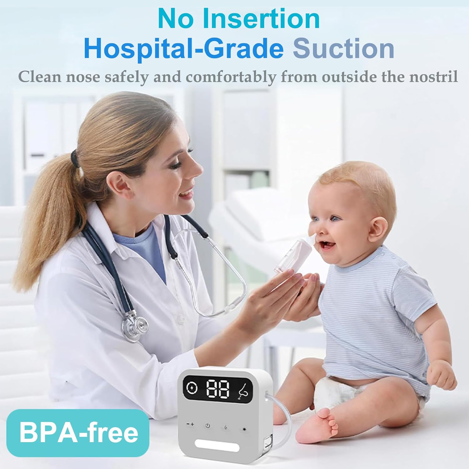 saicheek Electric Nasal Aspirator with Storage Box, 70Kpa Electric Nose Suction Nose Sucker for Baby,3 Silicone Tips,9 Suction Levels,Light Function,Anti-Reflux Design,BC-026