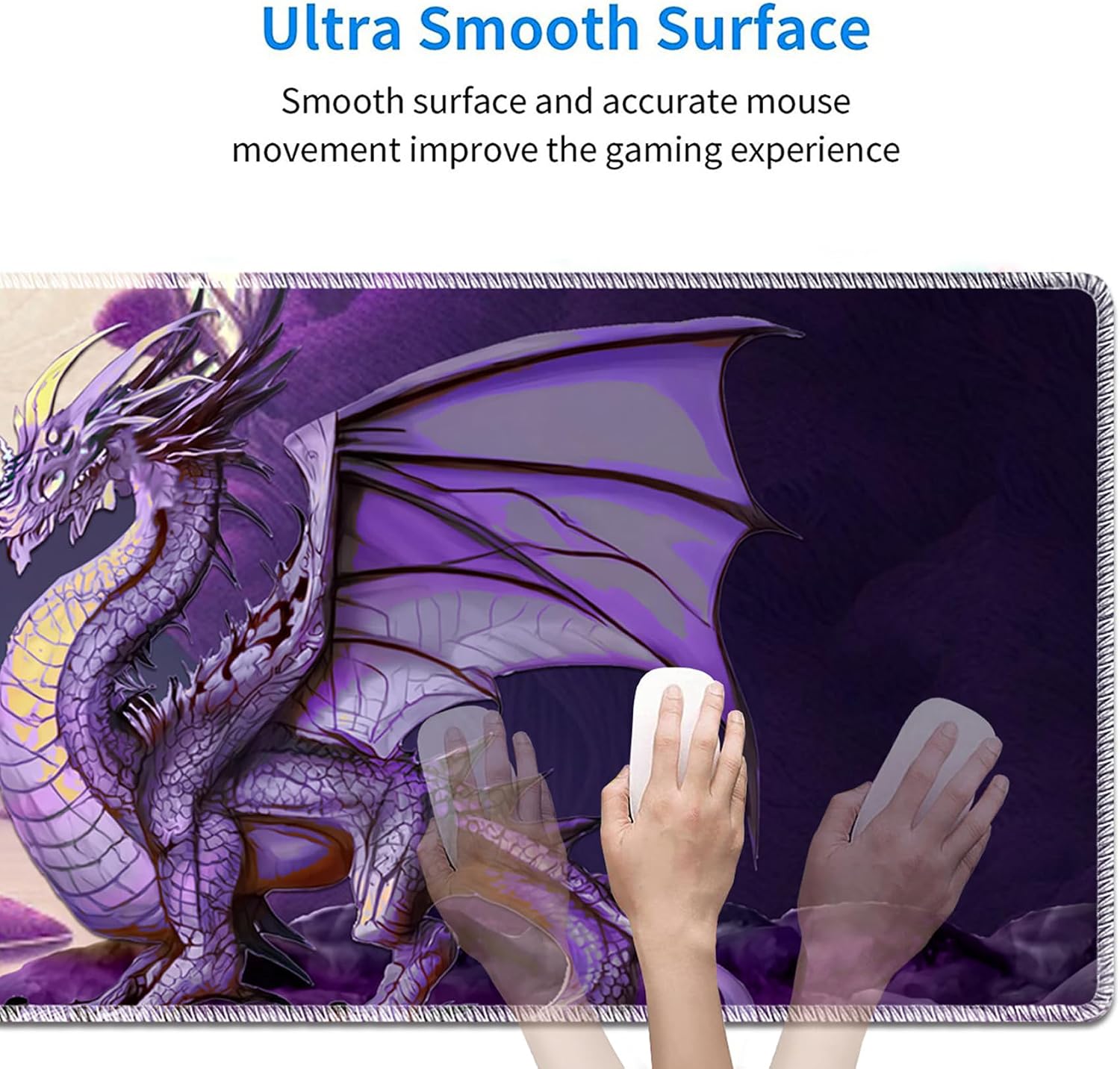 Large Gaming Mouse Pad Plus a Coasters + Cable Clips, Purple Dragon Extended Mousepad (31.5 x 11.8) with Stitched Edge, Foldable Computer Keyboard Desktop Mouse Mat for Home Office image 3