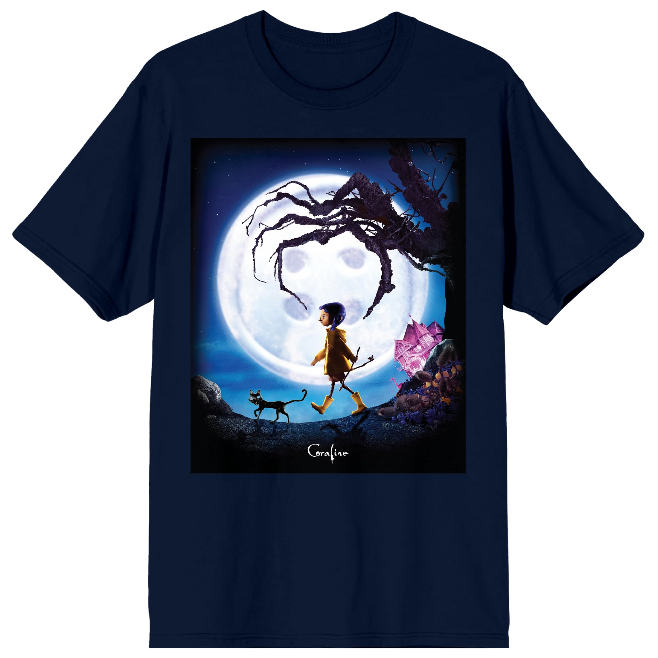 Bioworld Coraline Animated Movie Mens White Short Sleeve Graphic Tee Shirt