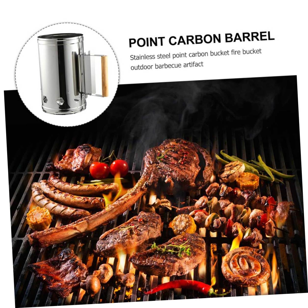 Homoyoyo Accendifuoco per Barbecue in Acciaio Metallico Manico in Legno, Accenditore Rapido a Carbone per Grigliate All'aperto, Adatto per Campeggio e Barbecue in Giardino