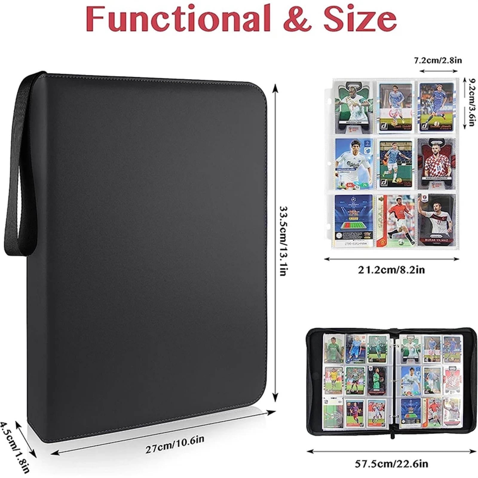 Carpeta de Tarjetas coleccionables con 900 Bolsillos, Estuche portátil (Negro, 33,5 x 27 cm)