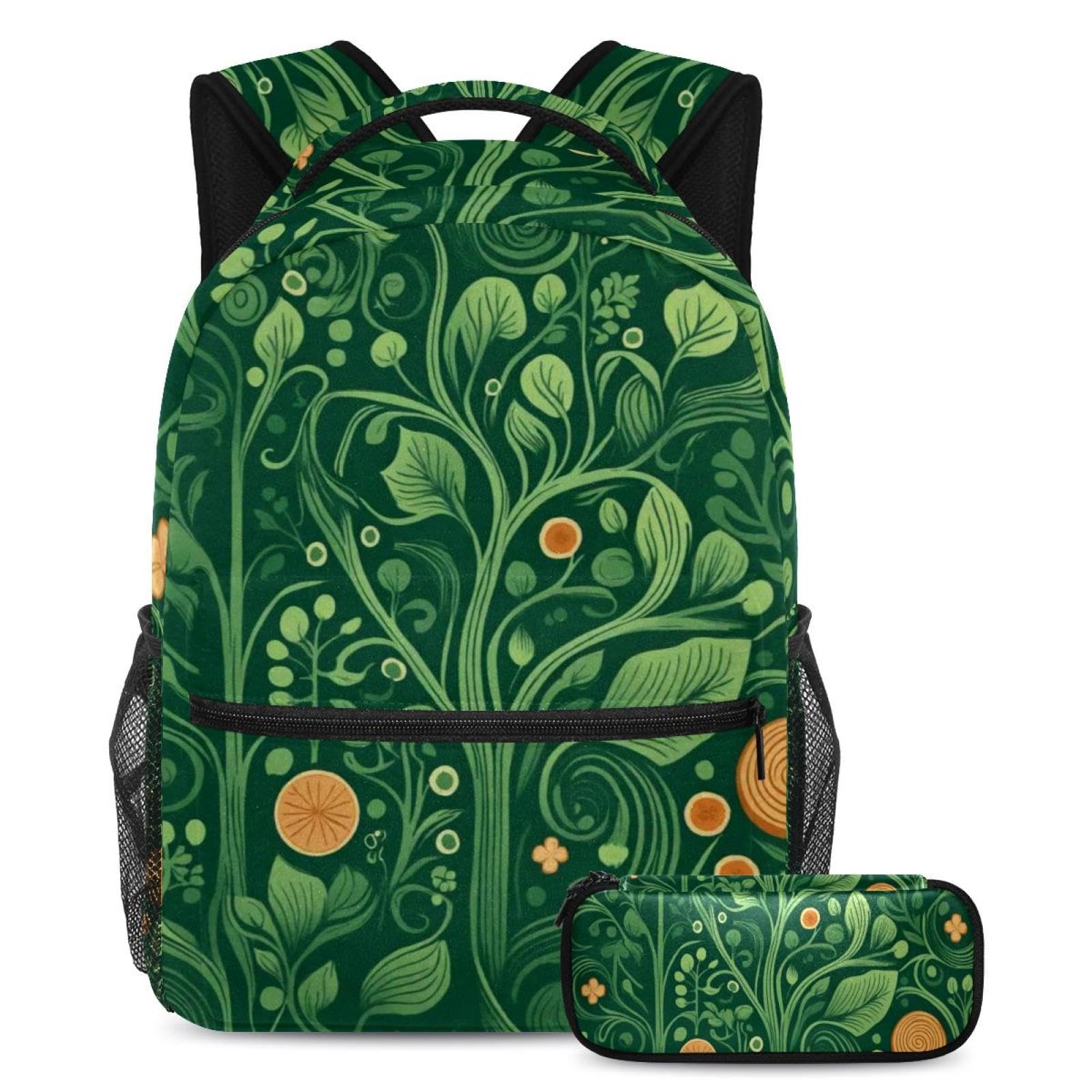 Ensemble cartable imprimé plantes vertes mixte avec trousse d'école - 7