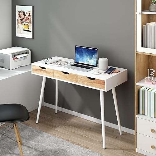 Miniatura 6 de Need Escritorio blanco con escritorio de almacenamiento, mesa de tocador, escritorio de computadora moderno con 3 cajones, mesa de tocador de