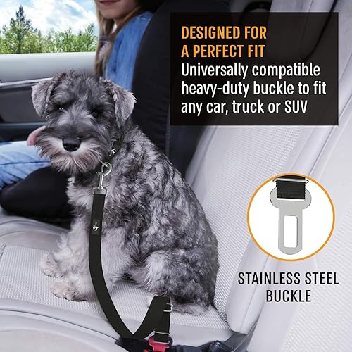 Miniatura 4 de Active Pets Cinturón de seguridad de coche negro para perros, se fija al arnés y al collar, sistema de retención de viaje ajustable de 18 a 24